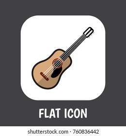 Vector Illustration Of Media Symbol On Guitar Flat Icon. Premium Quality Isolated Electro Element In Trendy Flat Style.