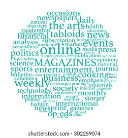 Vector illustration of media tags related to magazines.