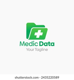 Vector Illustration for Medic Data Logo: A Design Template Merging Concepts of a Folder and Medic Health Shape