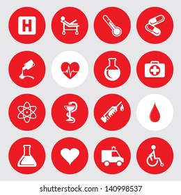 Vector illustration of medic icons in circles.