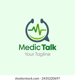 Vector Illustration for Medic Talk Logo: A Design Template Merging Concepts of a Heartbeat, Stethoscope and Bubble Chat Shape