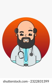 Vector illustration of a medic in a white coat on a round orange background