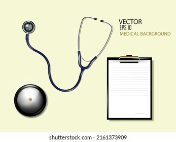 vector illustration medical background design template,include stethoscope and call bell and clipboard.