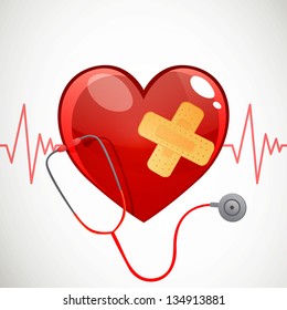 Vector Illustration of a Medical Background with Heart and Stethoscope