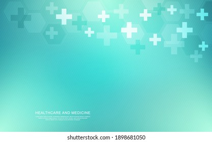 Ilustración vectorial de un fondo médico con hexágonos y cruces. Conceptos e ideas para la atención de la salud y el diseño de la medicina.