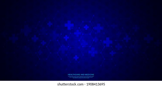 Vector illustration of a medical background with hexagons and crosses. Concepts and ideas for healthcare and medicine design.