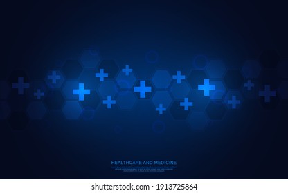 Ilustración vectorial de un fondo médico con hexágonos y cruces. Conceptos e ideas para la atención de la salud y el diseño de la medicina.