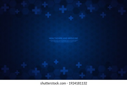 Ilustración vectorial de un fondo médico con hexágonos y cruces. Conceptos e ideas para la atención de la salud y el diseño de la medicina.