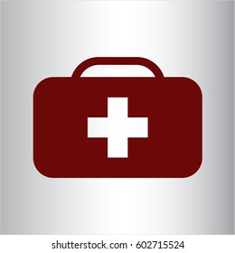 Vector illustration of medical briefcase icon in meroon.
