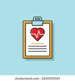Ilustração vetorial de uma área de transferência médica exibindo um coração com uma linha de ECG. Representa saúde cardíaca, diagnósticos e verificações cardiovasculares