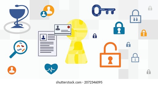 Vector Illustration Of Medical Documentation And Privacy Symbols For Confidential Patient Information