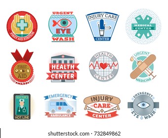 Vector illustration of medical emblem vintage tag for first aid healthcare and pharmacy medicine.