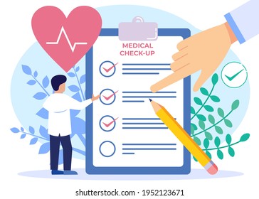 Vector illustration of medical examination as the concept of a doctor's medical test on a patient. Preventive examinations reduce disease and disease diagnosis. Consultation with hospital specialists.