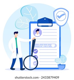 Vector illustration of medical examination as the concept of a doctor's medical test on a patient. Preventive examinations reduce disease and disease diagnosis. Consultation with hospital specialists.