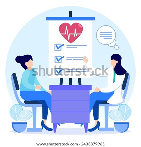 Vector illustration of medical examination as the concept of a doctor's medical test on a patient. Preventive examinations reduce disease and disease diagnosis. Consultation with hospital specialists.