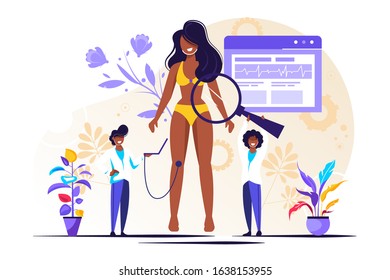 Vector illustration, medical examination of the health of the whole body, people seek medical attention from a doctor