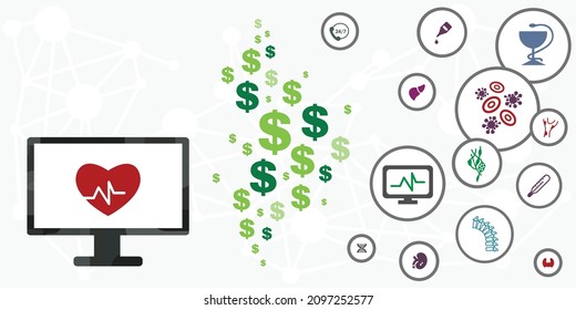 vector illustration of medical and financial symbols for clinic business model and pharmacy companies