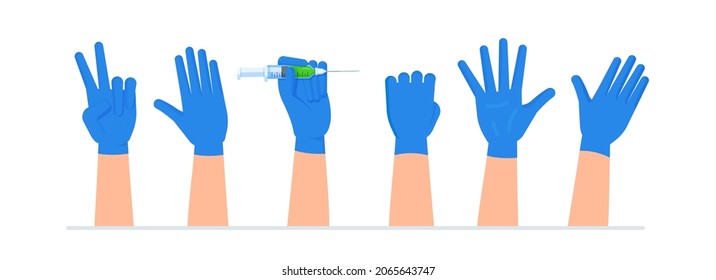 Vector illustration of medical hand set isolated on white background. Doctor's hand.