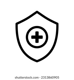 Vector illustration medical health protection shield. Healthcare medicine protected steel guard concept, sign and symbols in flat design with elements for mobile concepts and web apps. 