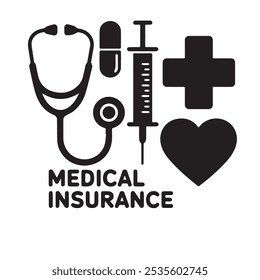 Vector illustration of medical icon set  in silhouette, healthcare and medicine, medical Insurance