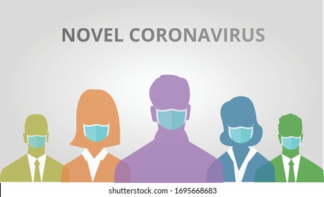 Vector illustration of medical infection   Corona virus covid 19, 2019-ncov. Danger epidemic flu. Concept of influenza disease. Outbreak of  pneumonia. Dangerous human  illness. Medical mask