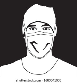 Vector illustration a medical man wears a mask to protect himself from the virus