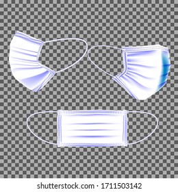 Vector illustration of medical mask template. Mask to protect from virus, bacteria, infection and contaminated air. Realistic mask Illustration.