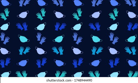 Vector Illustration | Medical masks and gloves on dark background 