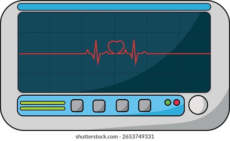 A vector illustration of a medical monitor showing a red ECG or EKG heartbeat line. Represents vital signs, pulse, and healthcare concepts.