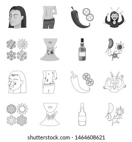 Vector illustration of medical and pain icon. Collection of medical and disease vector icon for stock.