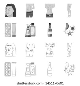 Vector illustration of medical and pain symbol. Collection of medical and disease stock vector illustration.
