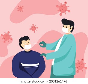 Vector illustration medical people doing pcr swab test covid 19.