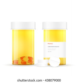 Vector illustration of a medical plastic bottle. Packing on white background isolated