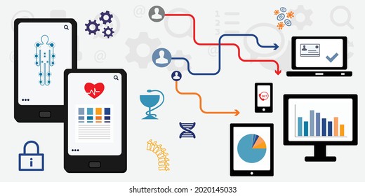 vector illustration of medical research results reports and electronic devices