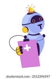 Vector illustration of a medical robot holding a clipboard, isolated on a white background. Perfect for technology and healthcare-themed content.