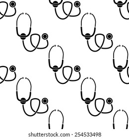 Vector illustration of medical seamless pattern on white background. Stethoscope.