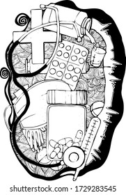 vector illustration medical supplies black liner