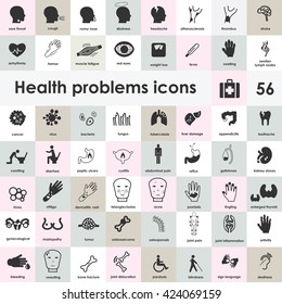 Vector Illustration / Medical Symptoms Icons Collection / Health Problems Symbols Set With Names