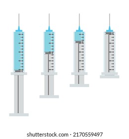 Vector illustration of medical syringe icon set with vaccines or vitamins isolated on white background.