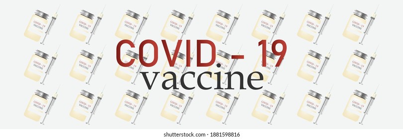 Vector Illustration of Medical Syringe with Needle and Vials, Ampoules. Vaccination, Vaccine, Injection. Isolated abstract.