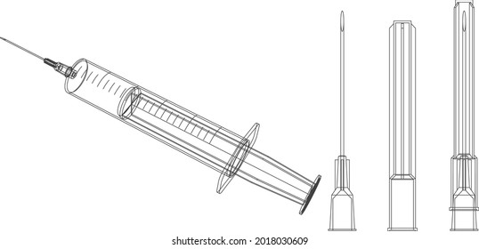 Vector illustration of medical syringe with needle line art