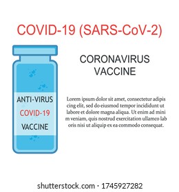 Vector illustration of a medical vaccine against coronavirus COVID-19 (SARS-CoV-2). Pandemic treatment