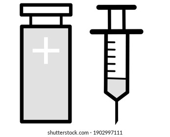 vector illustration of medicinal bottle and syringe symbol