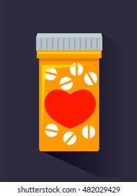 Vector Illustration of Medicine Bottle with Tablet