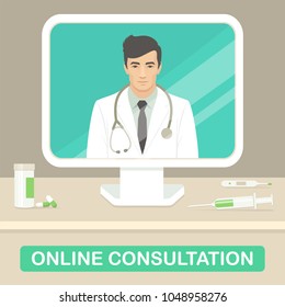 vector illustration of  medicine doctor, online medical consultation, health care service