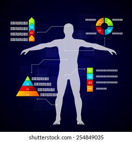 Vector illustration of medicine infographics. Schematic description of the human body.