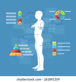 Vector illustration of medicine infographics. Schematic description of the human body.