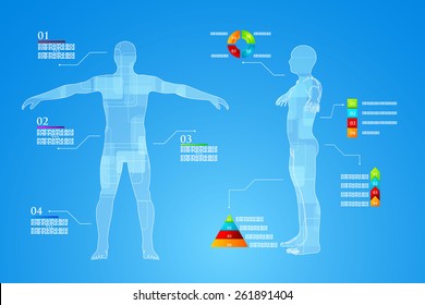 Vector illustration of medicine infographics. Schematic description of the human body.