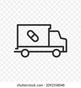 Vector illustration of medicine truck icon in dark color and transparent background(png).