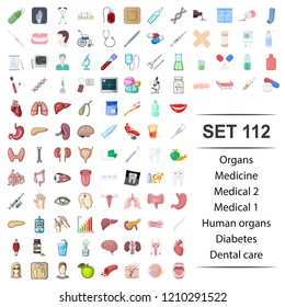 Vector illustration of medicine,medical,human,organ,diabetes dental care icon set.